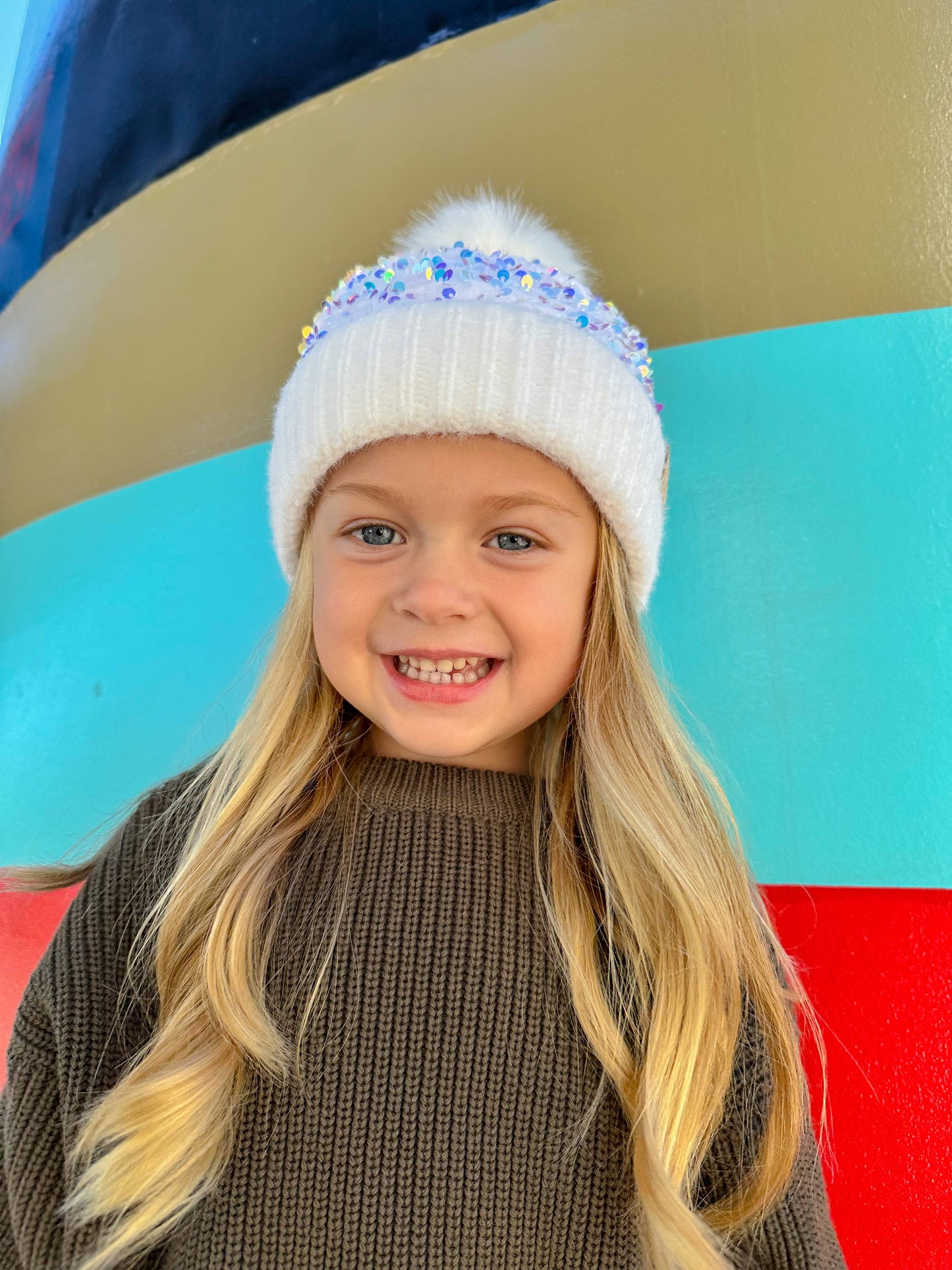 KIDS Cluster Sequin Faux Fur Pom C.C Beanie
