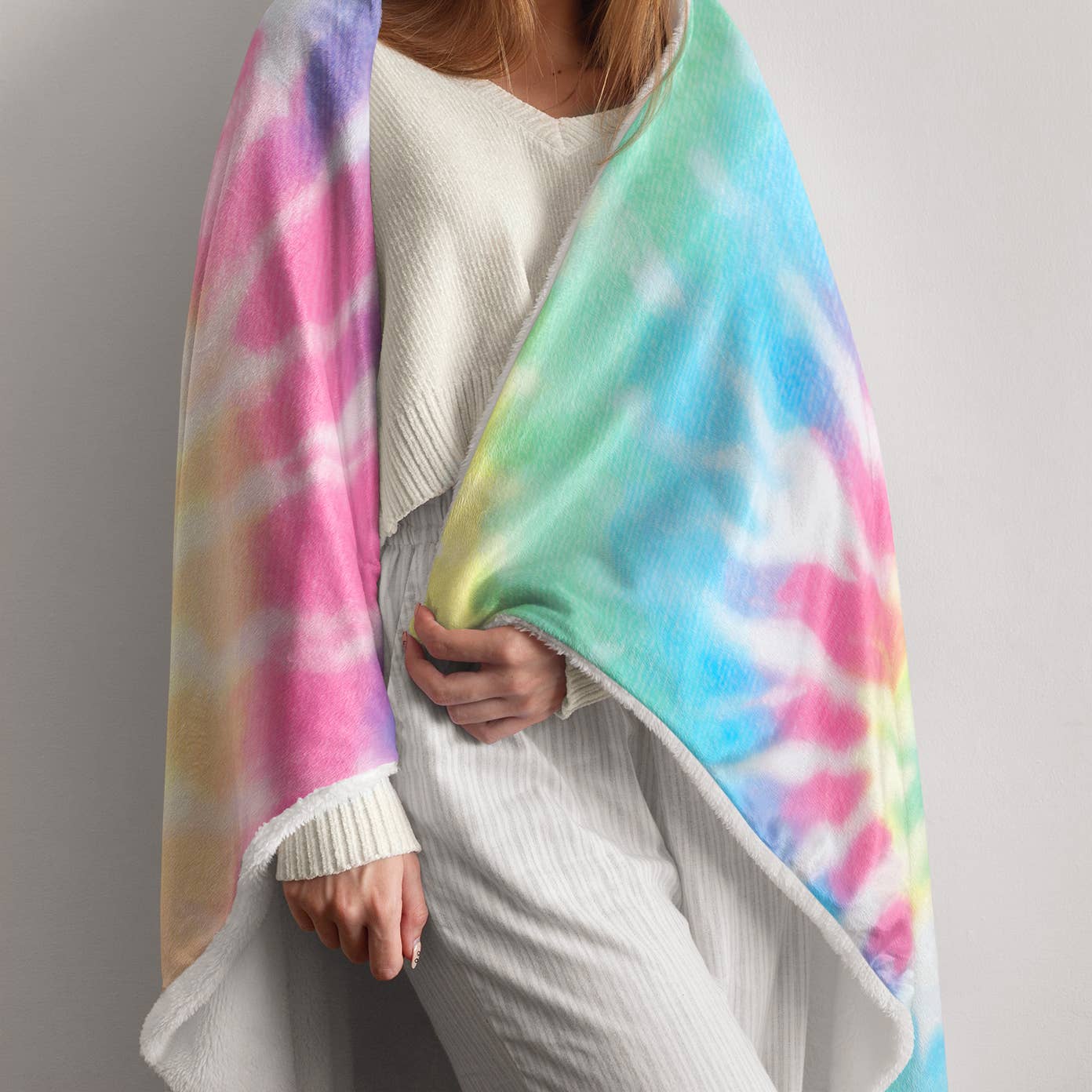 Pastel Delight Tie-Dye Fuzzy Throw Blanket