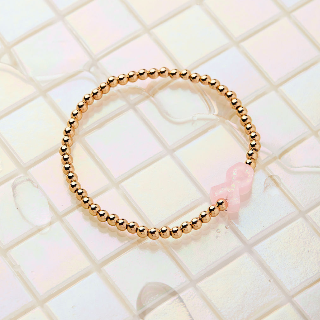 Pink Ribbon Awareness Bracelet In Gold