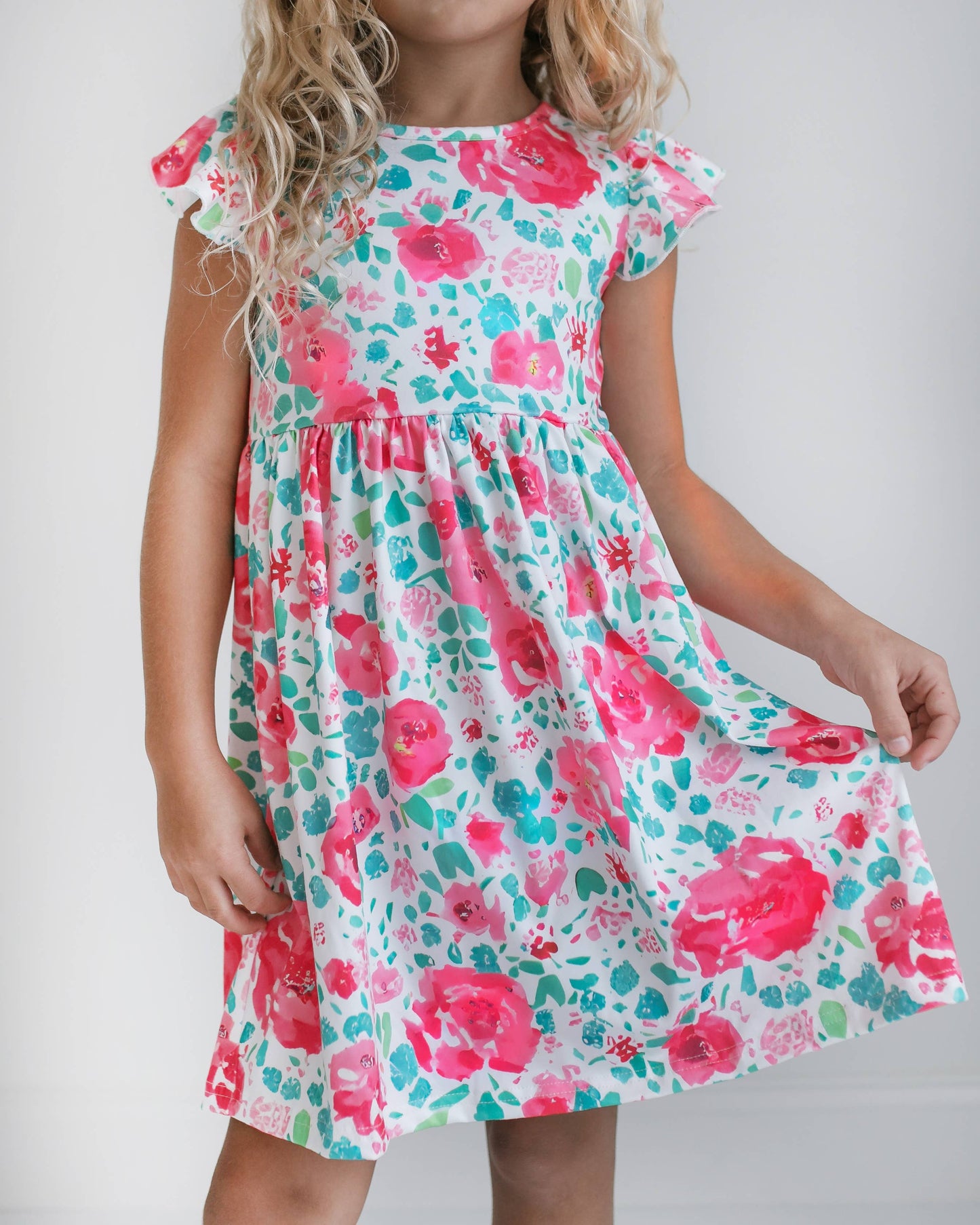Bright Pink Floral Claire Flutter Dress