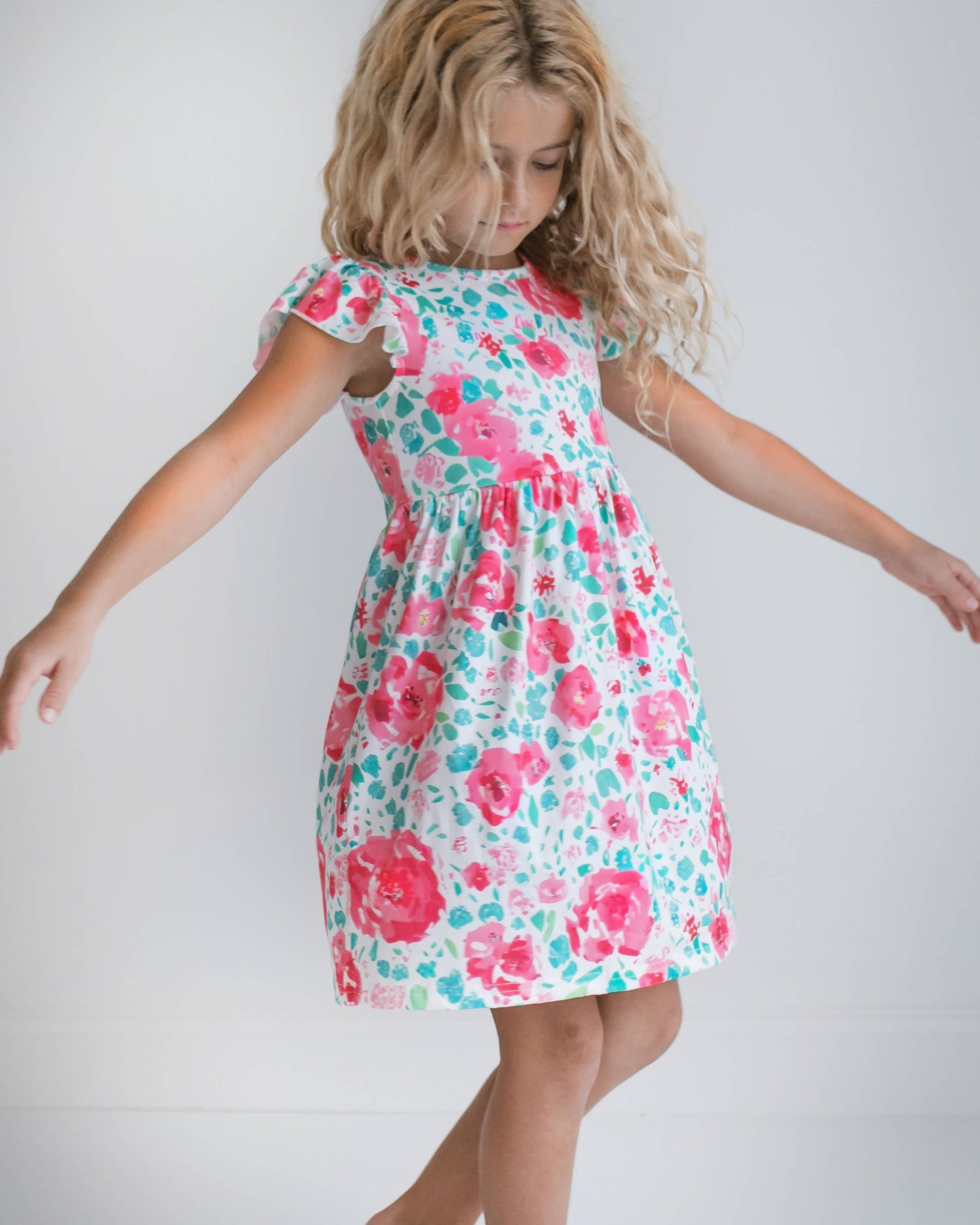 Bright Pink Floral Claire Flutter Dress