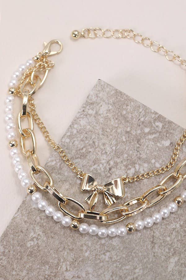 JOSSLYN by wall to wall - BOW PEARL LINK TRIO SET BRACELETS | 80B146