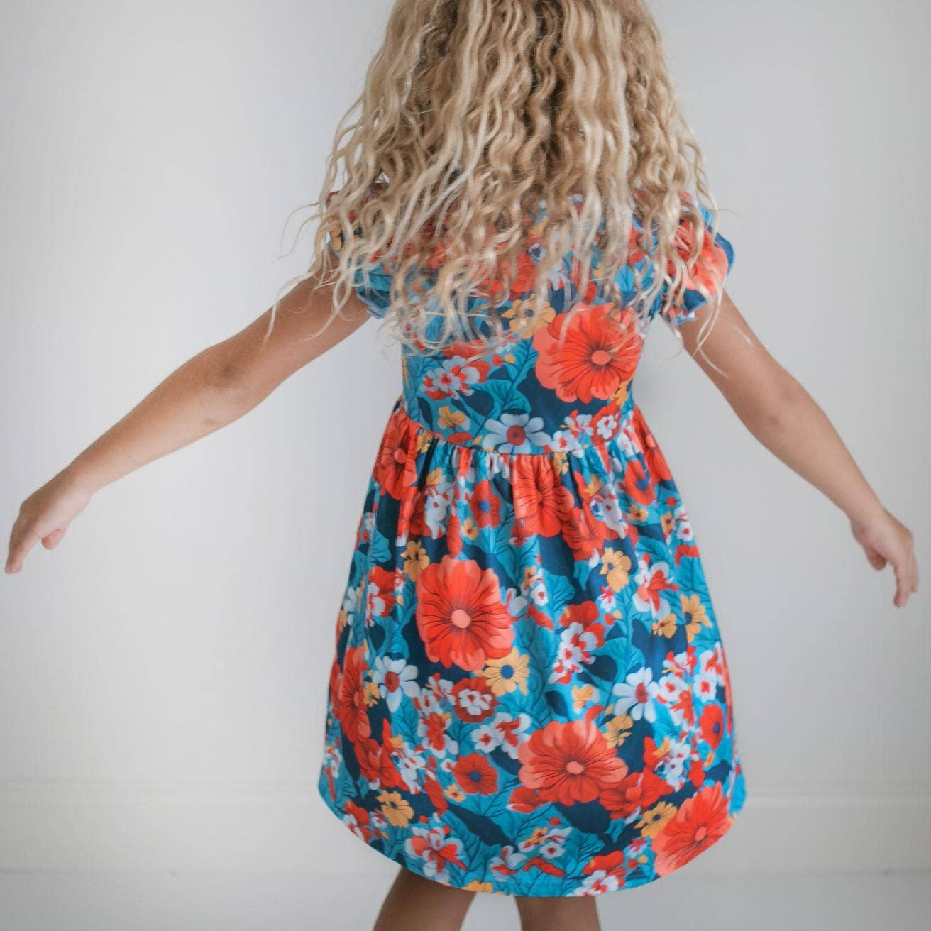 Coral & Blue Floral Claire Flutter Dress