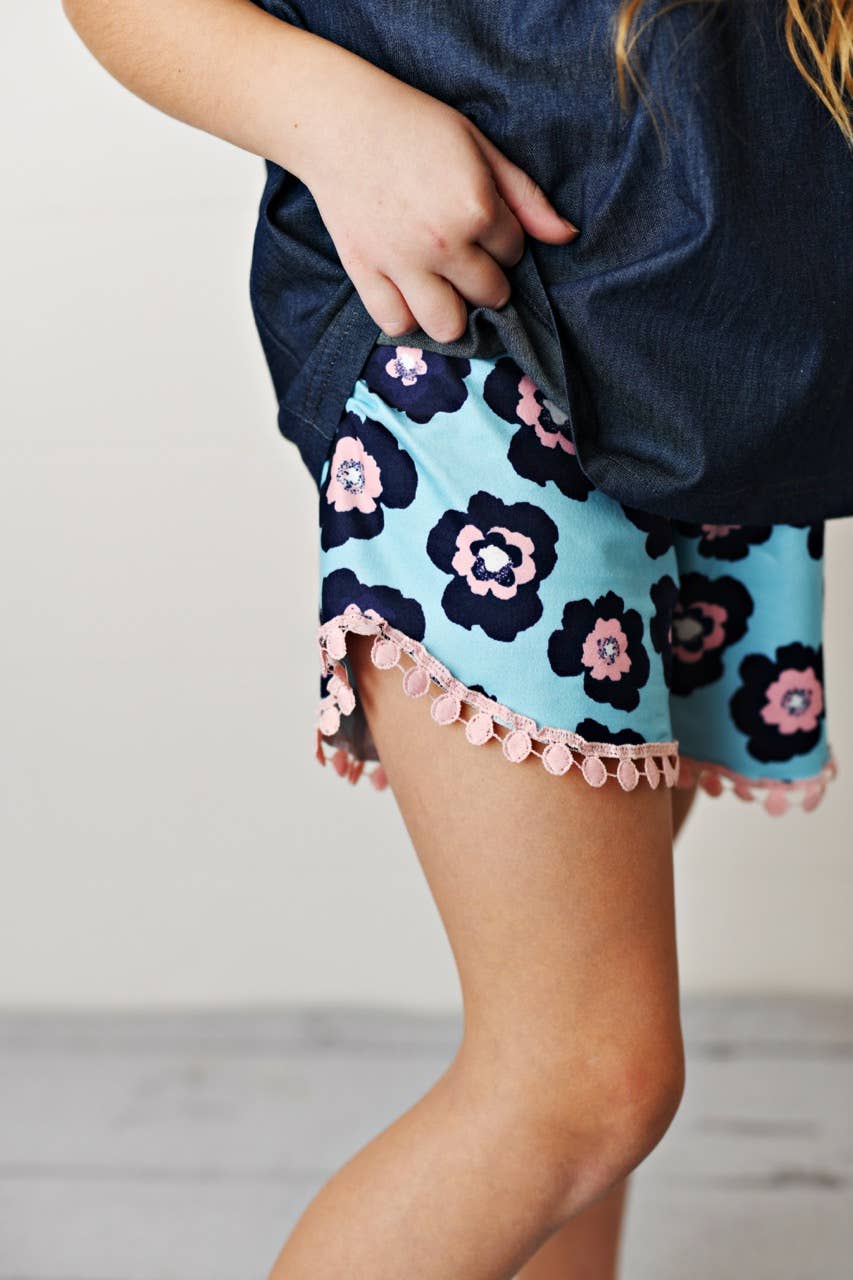 Dark Jean Flower Ruffle Button Two Piece Set