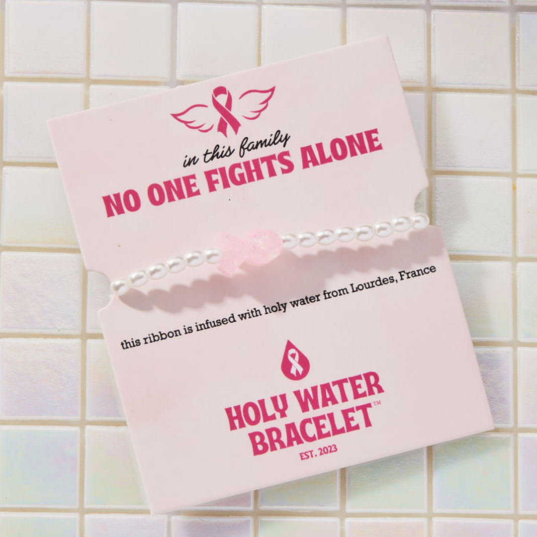 Pink Ribbon Awareness Bracelet In Crystal Pearl