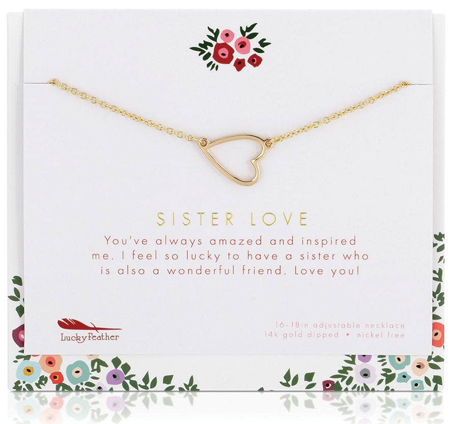 Lucky Feather - Friend/Family Necklace + Card/env - SISTER LOVE