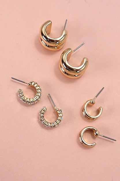 JOSSLYN by wall to wall - BAGUETTE STONE DOUBLE HOOP HUGGIE TRIO EARRINGS | 80E5317
