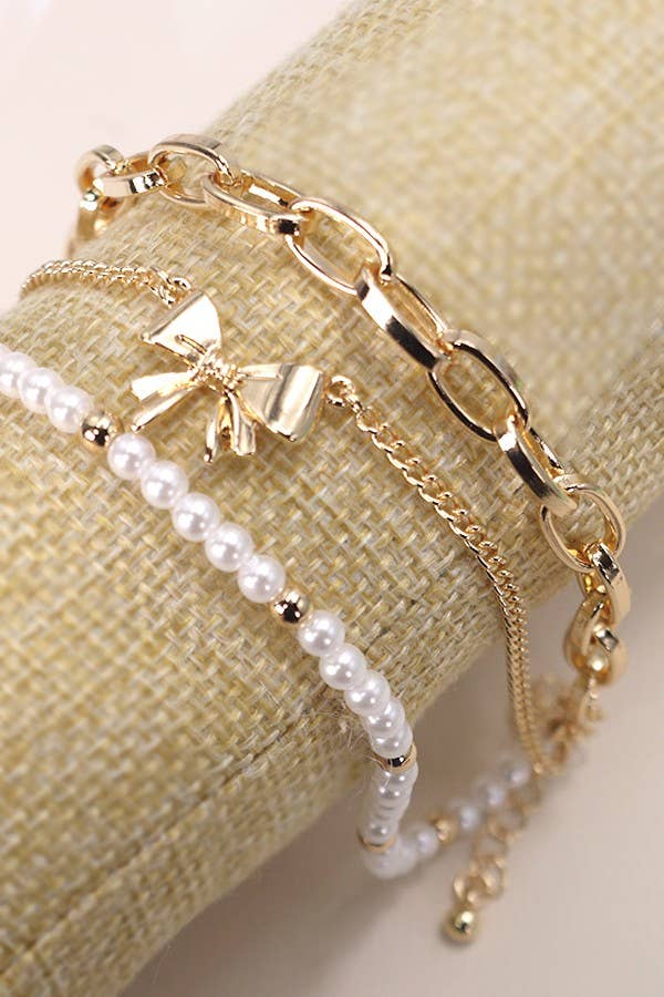 JOSSLYN by wall to wall - BOW PEARL LINK TRIO SET BRACELETS | 80B146