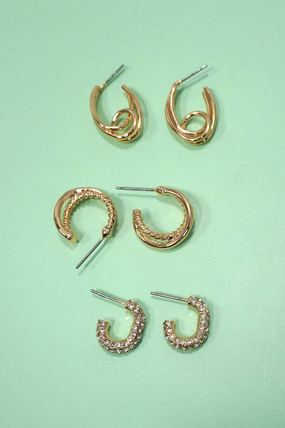 JOSSLYN by wall to wall - TRIO HUGGIE HOOP RHINESTONE TITANIUM POST EARRINGS | 80E5807
