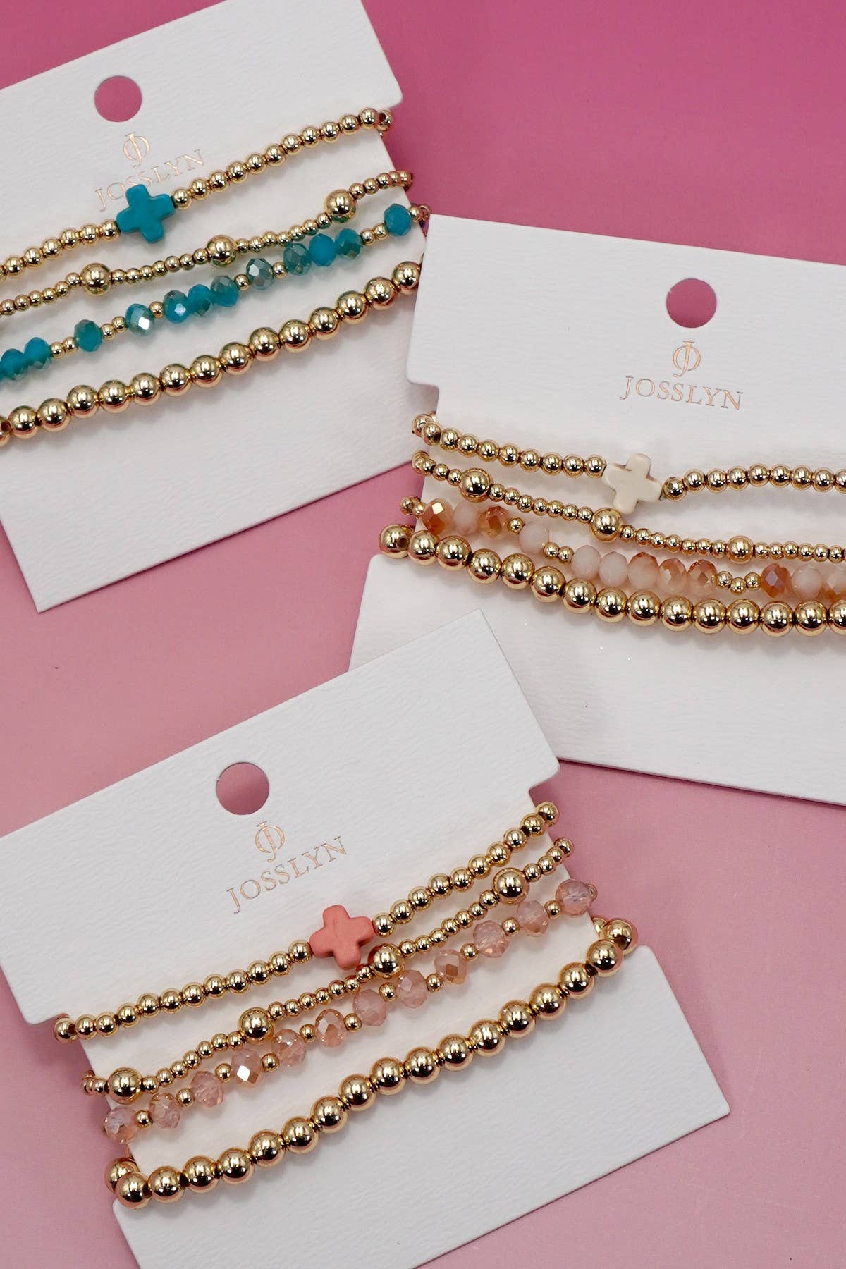 JOSSLYN by wall to wall - BOHO CROSS MULTI  COLORFUL BEADED STRETCH BRACELET | 40B5180