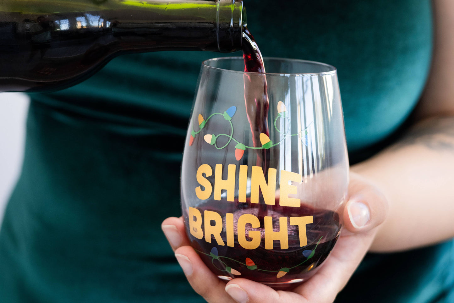 Festive Shine Bright Christmas Wine Glass