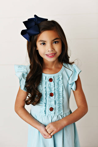 Pastel Blue Ruffle Button Summer Dress