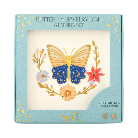 Jewelry Dish & Stud Earring Set - Butterfly/Cream