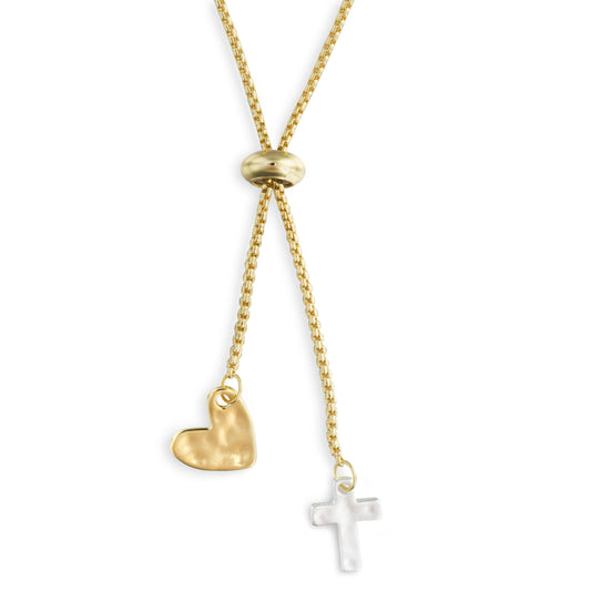 Lariat Charm Necklace - Heart and Cross