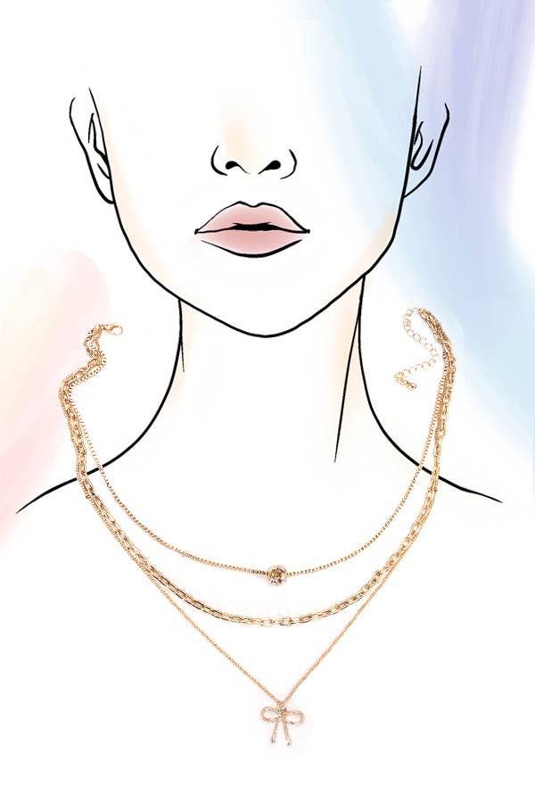 JOSSLYN by wall to wall - MULTI LAYER PEARL BOW CHARM NECKLACE | 80N605