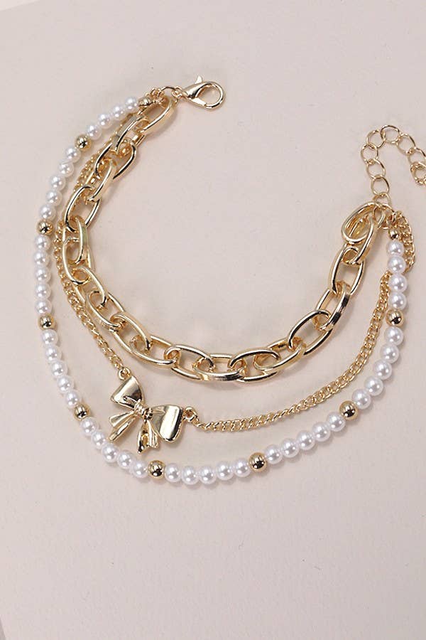 JOSSLYN by wall to wall - BOW PEARL LINK TRIO SET BRACELETS | 80B146