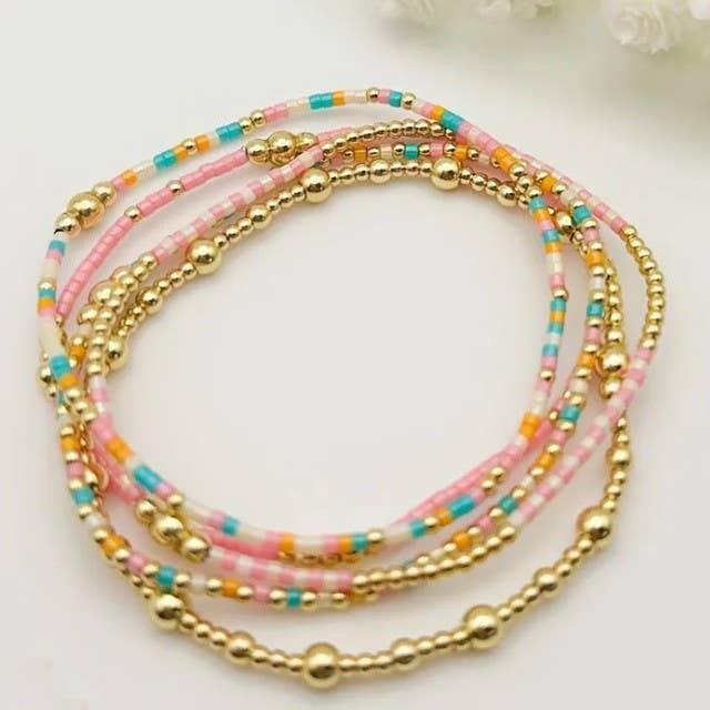 JOSSLYN by wall to wall - MULTI LAYER NATURAL STONE BALL CHAIN LINK BRACELET | 40B5228
