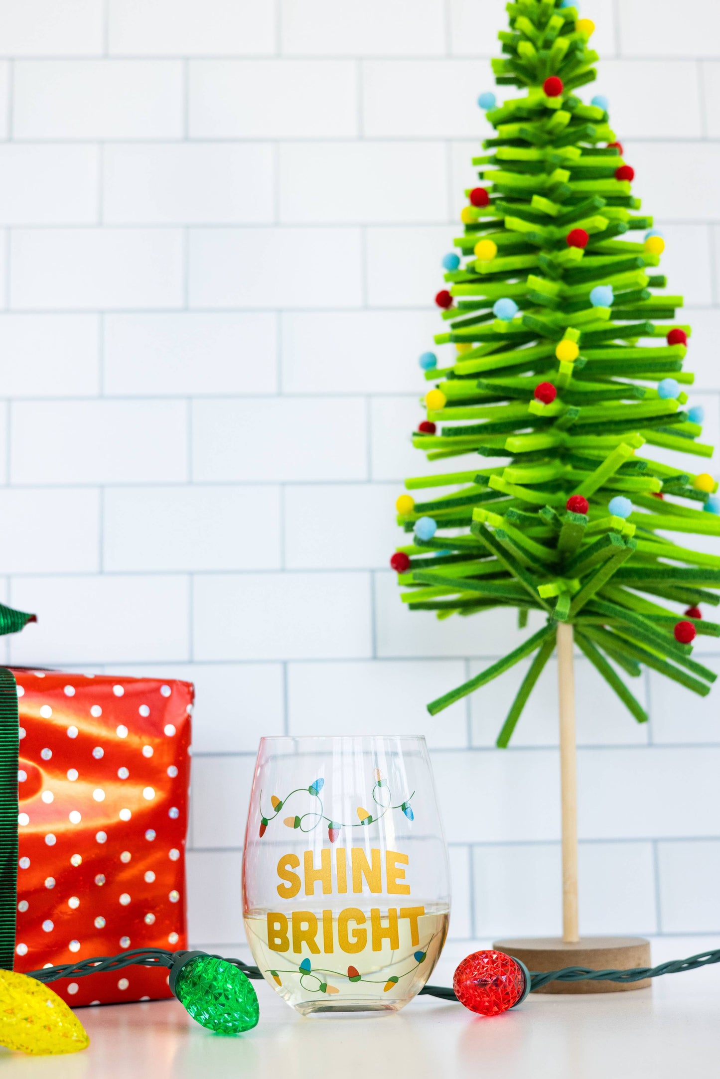 Festive Shine Bright Christmas Wine Glass