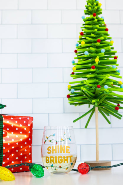 Festive Shine Bright Christmas Wine Glass