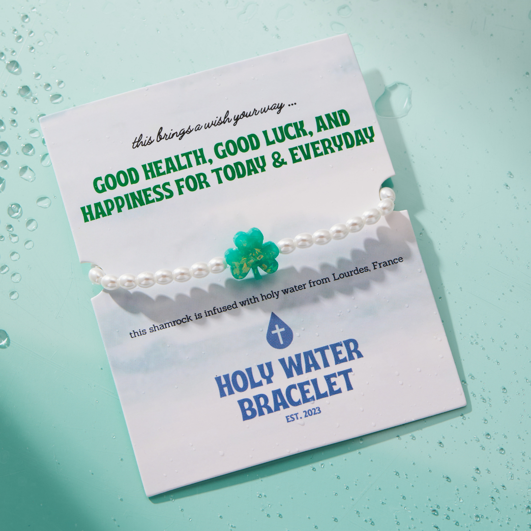 Holy Water Lucky Shamrock Bracelet in Crystal Pearl