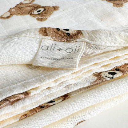 Ali+Oli - Bamboo Muslin Swaddle Baby Blanket (Teddy Bear)