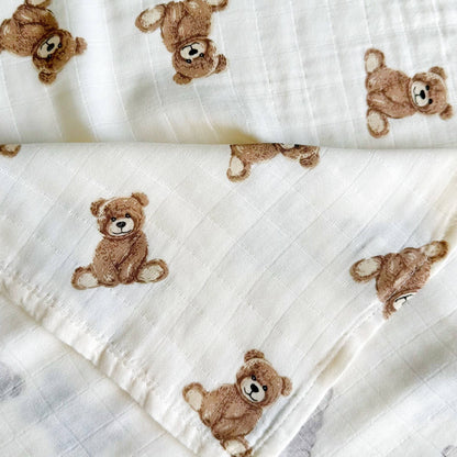 Ali+Oli - Bamboo Muslin Swaddle Baby Blanket (Teddy Bear)