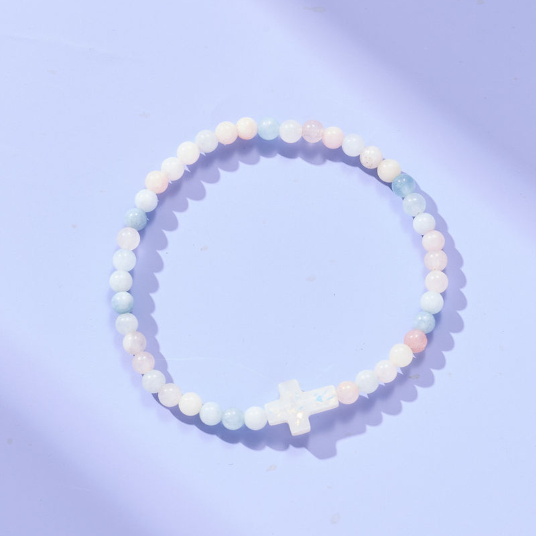 Holy Water Bracelet - Holy Water Cross Bracelet In Morganite