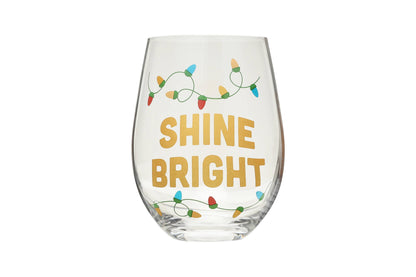 Festive Shine Bright Christmas Wine Glass