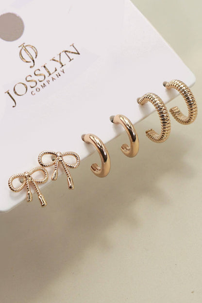 JOSSLYN by wall to wall - MINI BOW HUGGIE HOOP TRIO EARRINGS | 80E6406