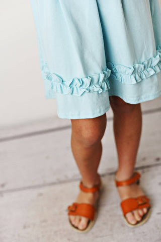 Pastel Blue Ruffle Button Summer Dress