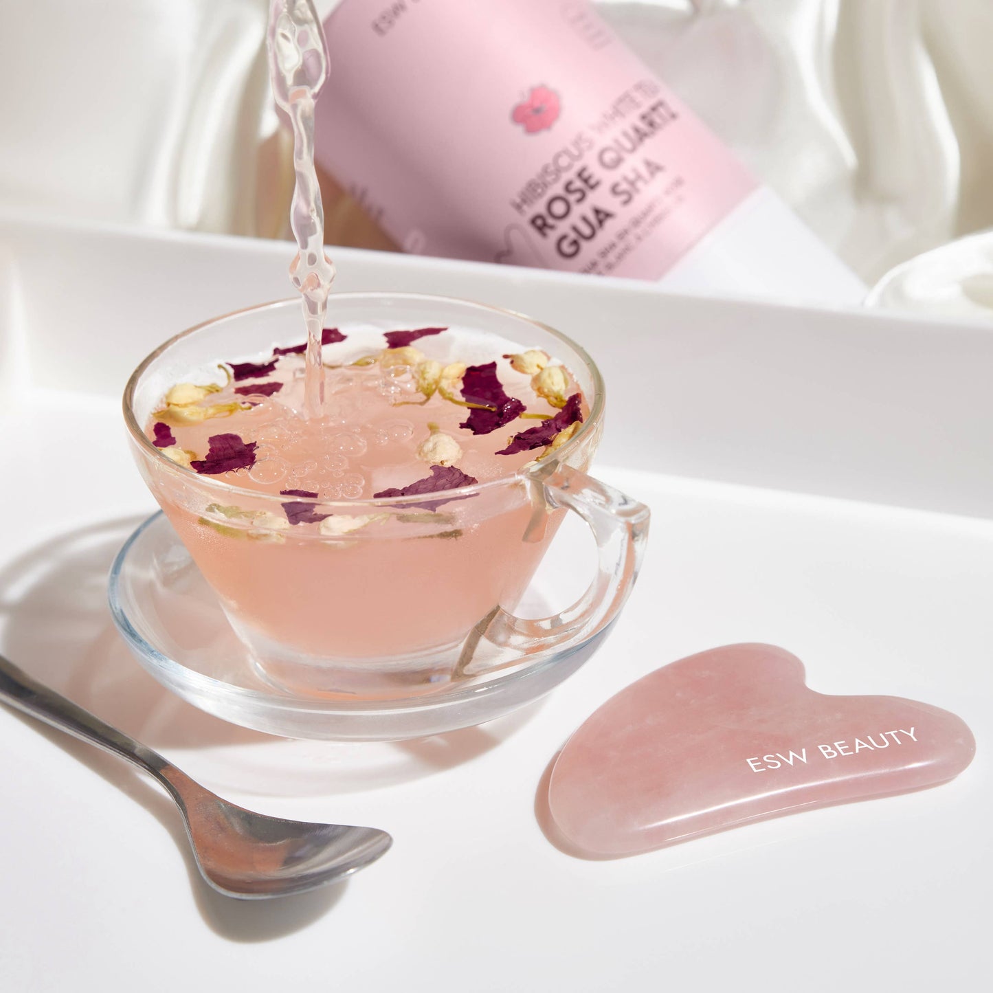 Hibiscus White Tea Rose Quartz Gua Sha