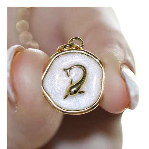 Golden Dolphin ~ White Coin Charm