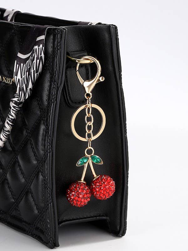 JOSSLYN by wall to wall - RHINESTONE CHERRY DROP KEYCHAIN BAG CHARM | 40KC127