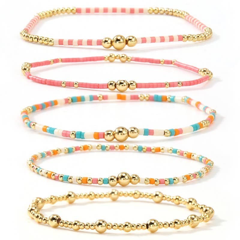 JOSSLYN by wall to wall - MULTI LAYER NATURAL STONE BALL CHAIN LINK BRACELET | 40B5228