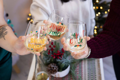 Festive Shine Bright Christmas Wine Glass