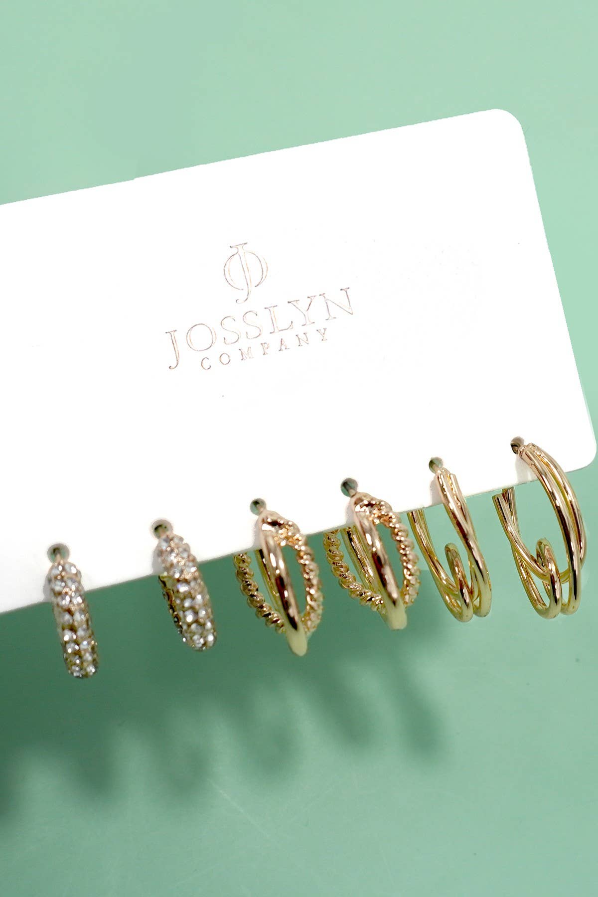 JOSSLYN by wall to wall - TRIO HUGGIE HOOP RHINESTONE TITANIUM POST EARRINGS | 80E5807