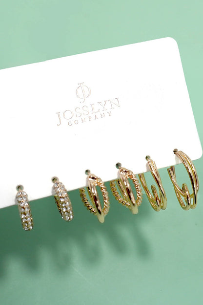 JOSSLYN by wall to wall - TRIO HUGGIE HOOP RHINESTONE TITANIUM POST EARRINGS | 80E5807