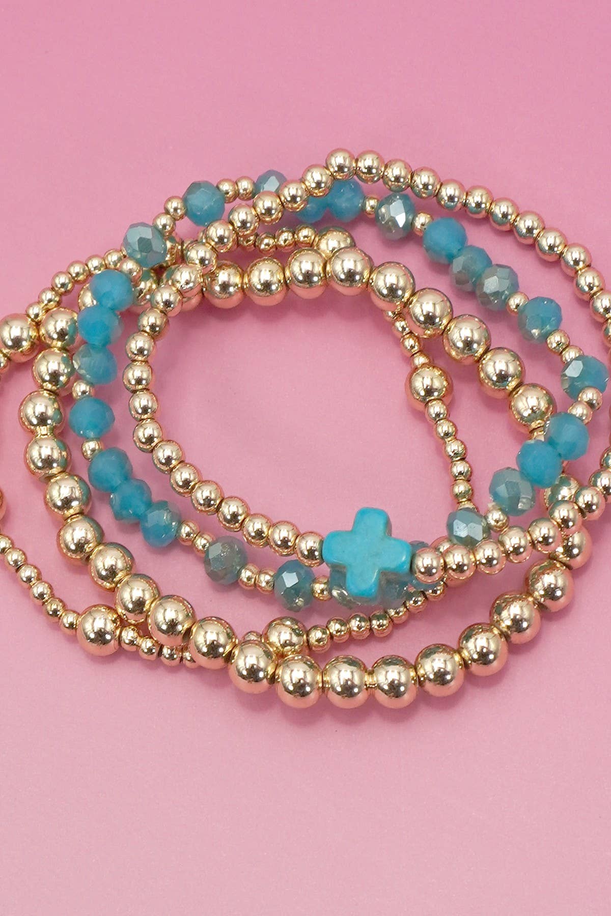 JOSSLYN by wall to wall - BOHO CROSS MULTI  COLORFUL BEADED STRETCH BRACELET | 40B5180