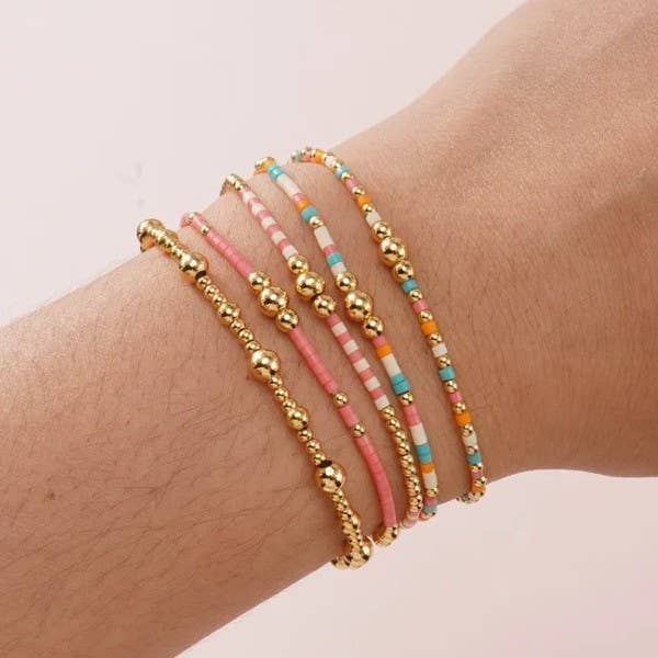 JOSSLYN by wall to wall - MULTI LAYER NATURAL STONE BALL CHAIN LINK BRACELET | 40B5228