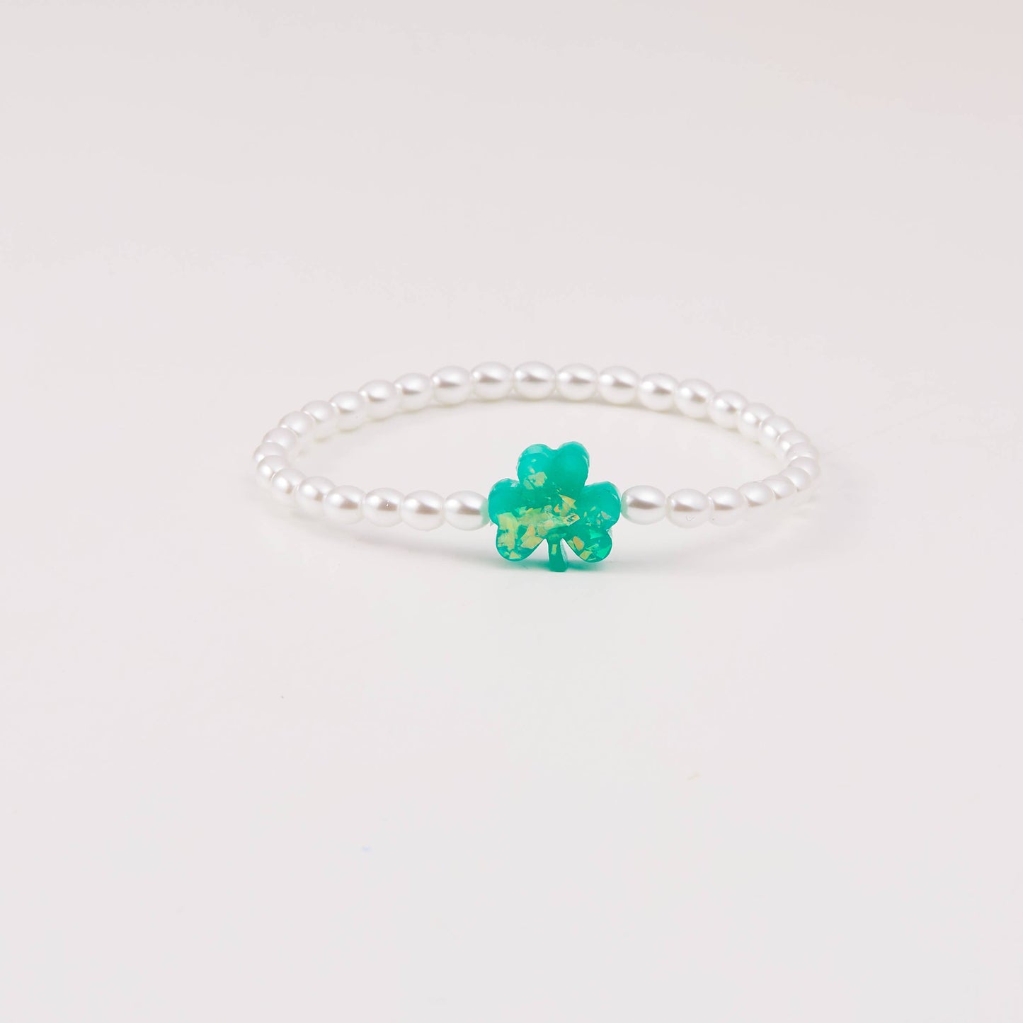 Holy Water Lucky Shamrock Bracelet in Crystal Pearl