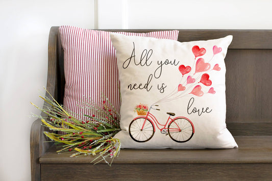 All You Need Is Love-Bike Valentine's Day Pillow Cover | TeePotEtc