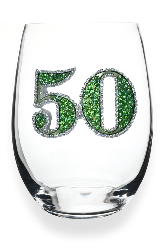 50th Birthday Jeweled Stemless Wine Glass
