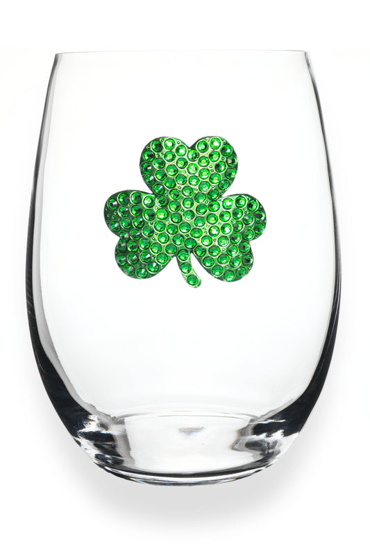 Shamrock Jeweled Stemless Wine Glass