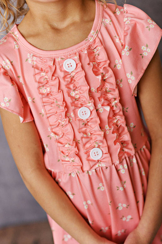 Dainty Coral Floral Ruffle Dress