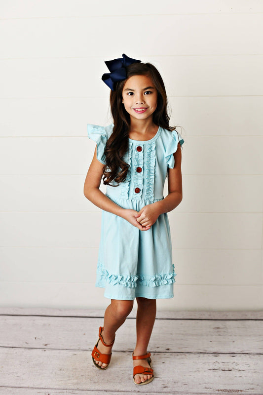 Pastel Blue Ruffle Button Summer Dress